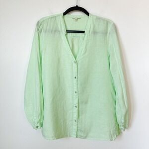 Eileen Fisher Irish Linen Button Front Shirt Pale Neon Green Womens Medium